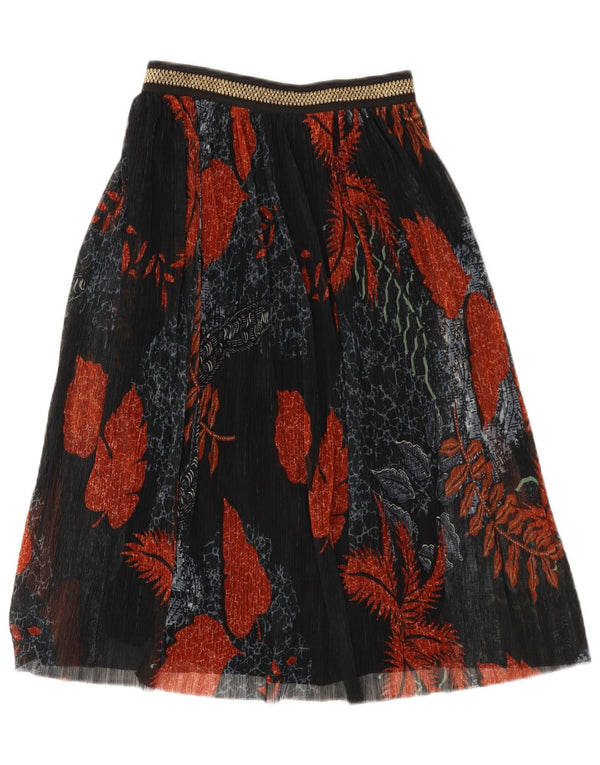 Saia feminina Desigual cintura alta evasê pequena W26 preta floral poliéster