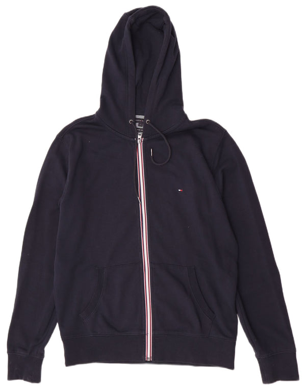 Tommy Hilfiger Suéter masculino com capuz e zíper regular com capuz grande azul marinho