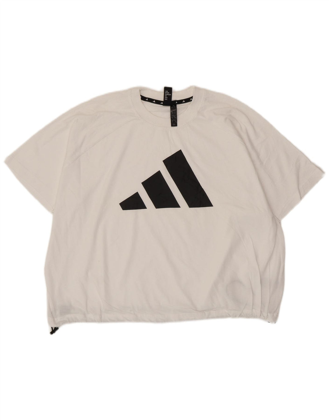ADIDAS Womens Crop Oversized Graphic T-Shirt Top Reino Unido 10 Pequeno Algodão Branco