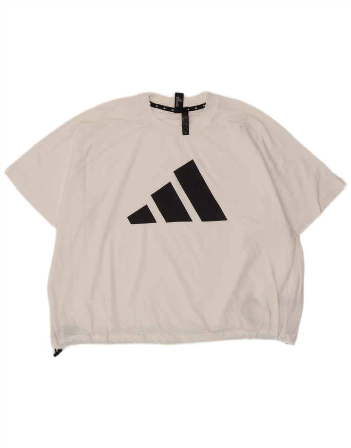 ADIDAS Womens Crop Oversized Graphic T-Shirt Top Reino Unido 10 Pequeno Algodão Branco