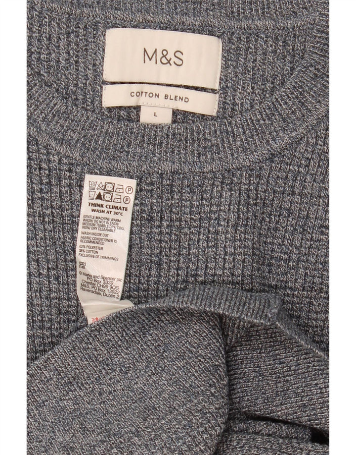 Suéter masculino Marks & Spencer com gola redonda, grande poliéster manchado cinza
