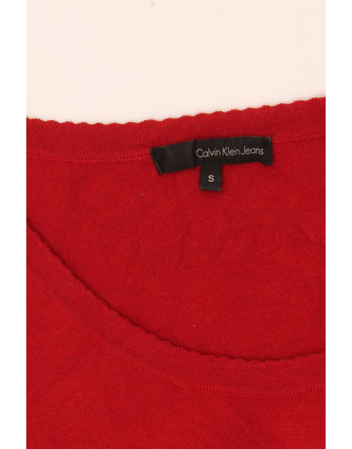 Suéter feminino CALVIN KLEIN JEANS com gola canoa gráfico Reino Unido 10 pequeno vermelho