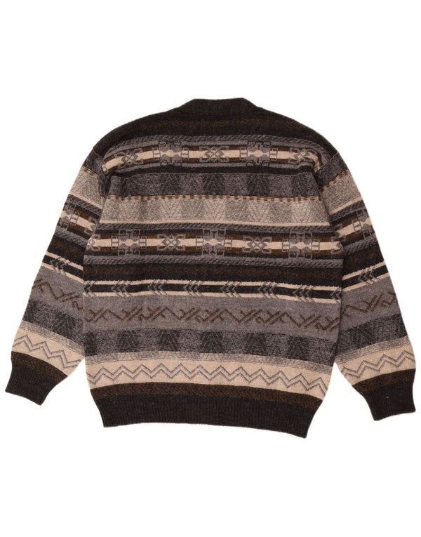Suéter cardigã masculino Gioferrari IT 54 XL lã geométrica cinza
