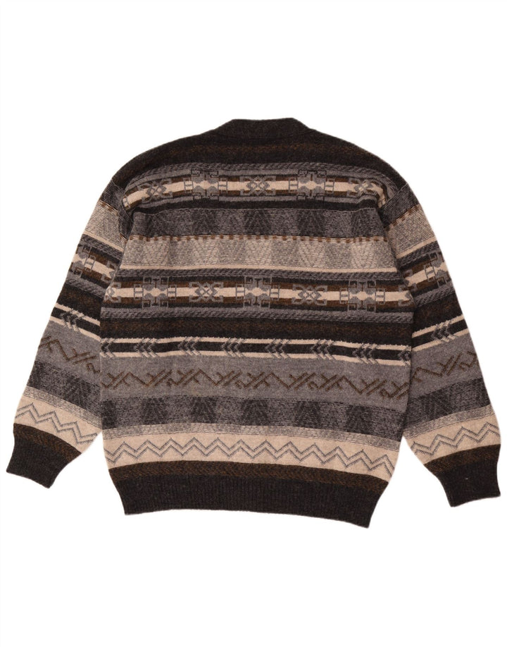 Suéter cardigã masculino Gioferrari IT 54 XL lã geométrica cinza