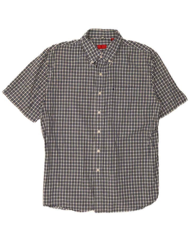 Camisa masculina de manga curta IZOD grande algodão xadrez azul marinho