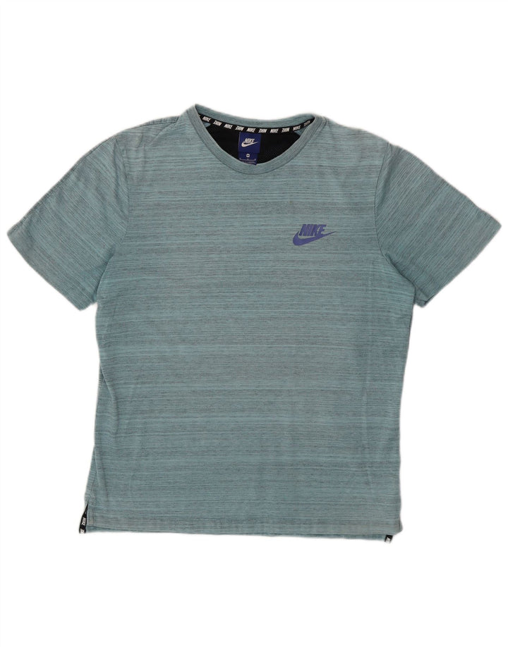 Camiseta masculina NIKE Top médio azul manchado de algodão