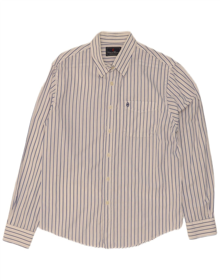 Camisa masculina Conte of Florence de algodão listrado branco médio