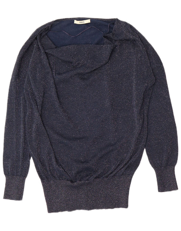 Suéter feminino Oasis com gola canoa e viscose manchada azul marinho grande Reino Unido 16