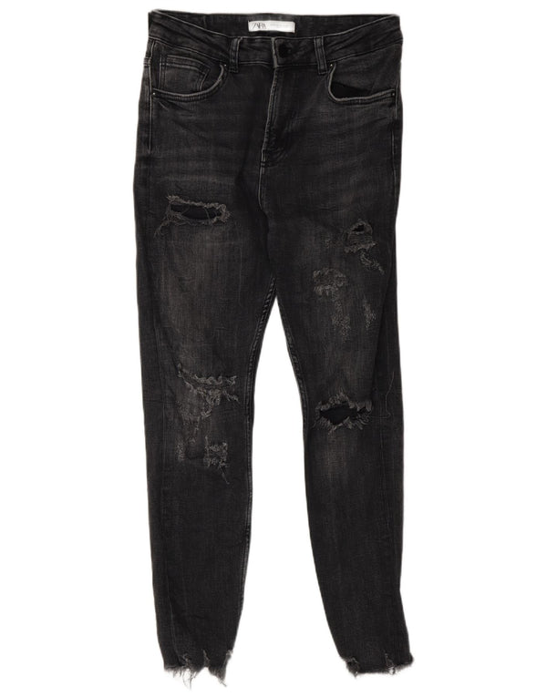 Zara Jeans skinny masculino desgastado UE 38 pequeno W30 L26 preto
