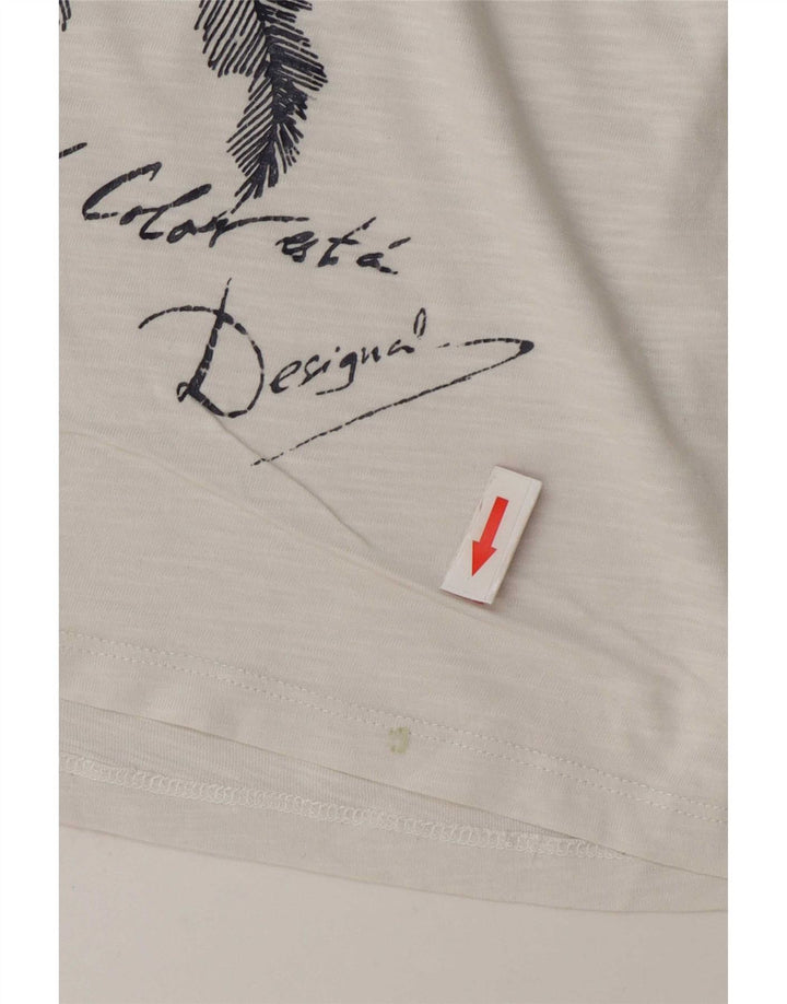 Desigual Camiseta feminina gráfica Top UK 16 Grande Branco