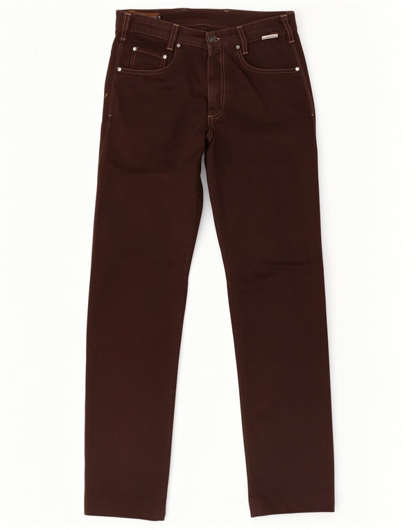 Calças casuais retas femininas vintage W32 L32 algodão marrom