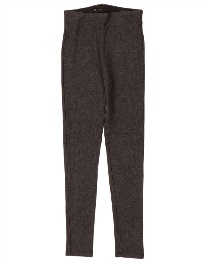 Leggings femininas Zara UK 8 pequenas cinza espinha de peixe viscose