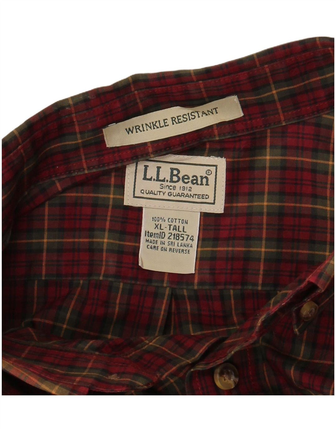 Camisa alta masculina L.L.Bean XL algodão xadrez Borgonha