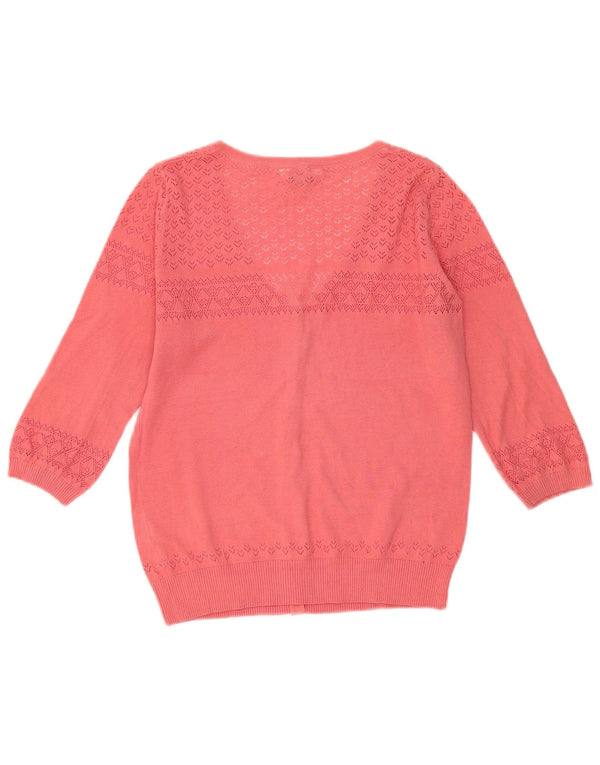 Suéter cardigã feminino de manga 3/4 Fat Face UK 14 algodão rosa médio