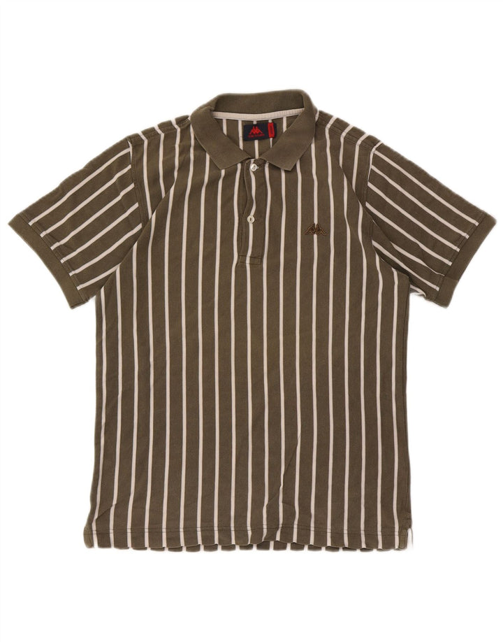 Camisa polo masculina Kappa de algodão listrado cáqui médio