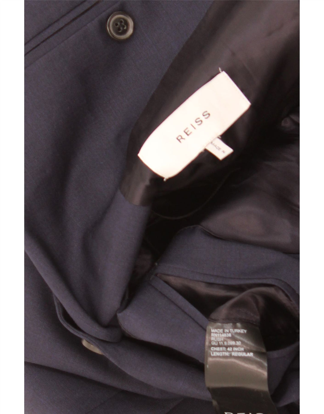 Jaqueta Blazer Masculina Reiss com 2 Botões UK 40 Lã Azul Marinho Grande