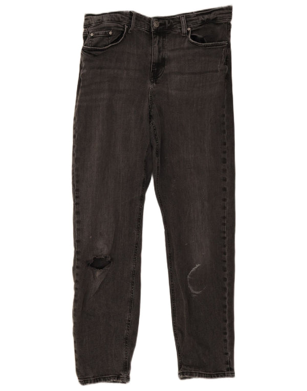 Calça jeans feminina Marks & Spencer Boyfriend Straight UK 14 grande W34 L30 preta