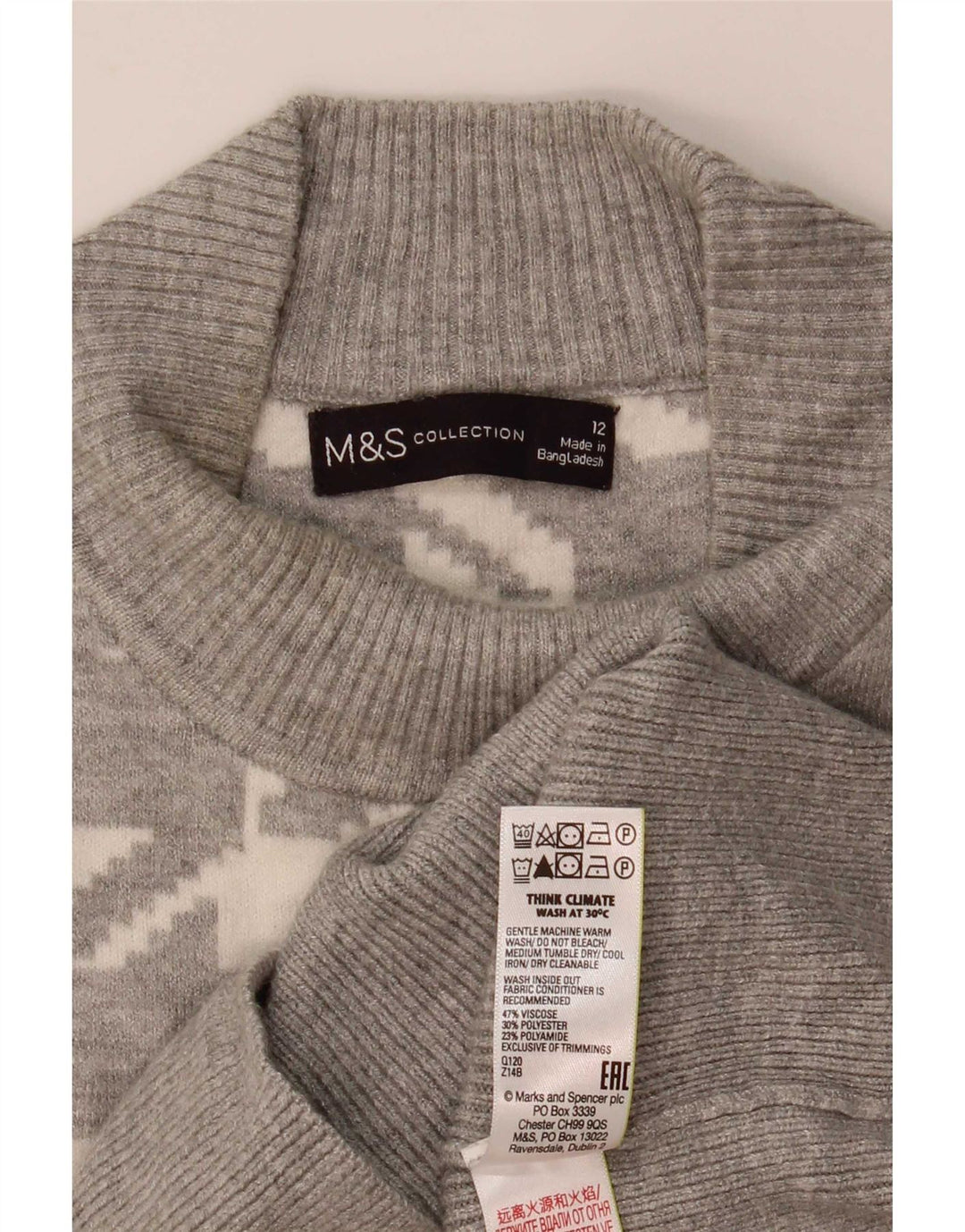 Suéter feminino Marks & Spencer com gola tartaruga Reino Unido 12 cinza médio