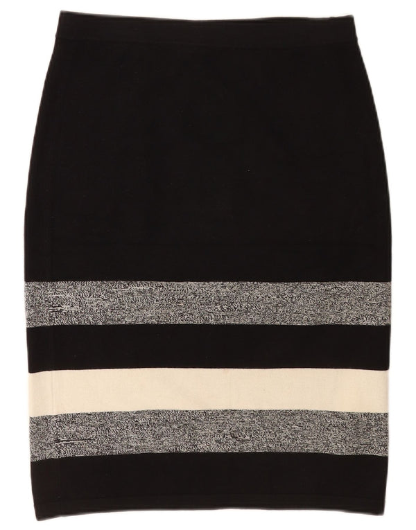 Saia lápis feminina de malha Phase Eight Reino Unido 12 médio W28 viscose listrada preta