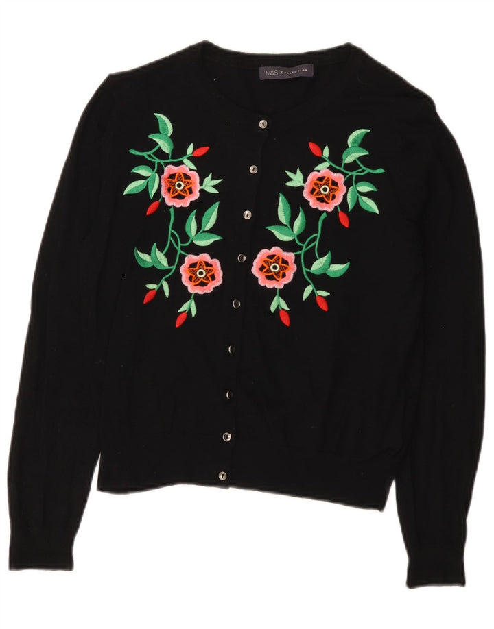 Suéter cardigã feminino Marks & Spencer Reino Unido 12 médio preto floral