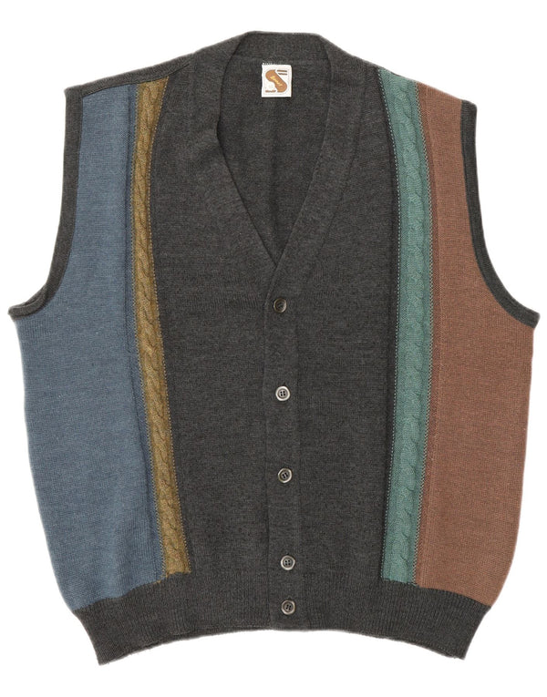 Suéter cardigã masculino vintage sem mangas IT 52 grande bloco colorido cinza