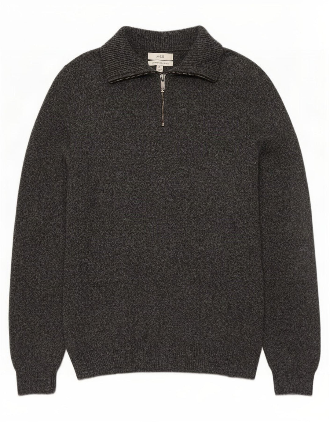Suéter masculino Marks & Spencer com zíper e gola cinza médio