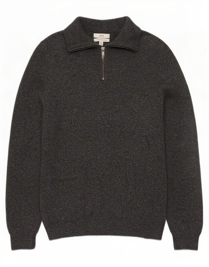 Suéter masculino Marks & Spencer com zíper e gola cinza médio