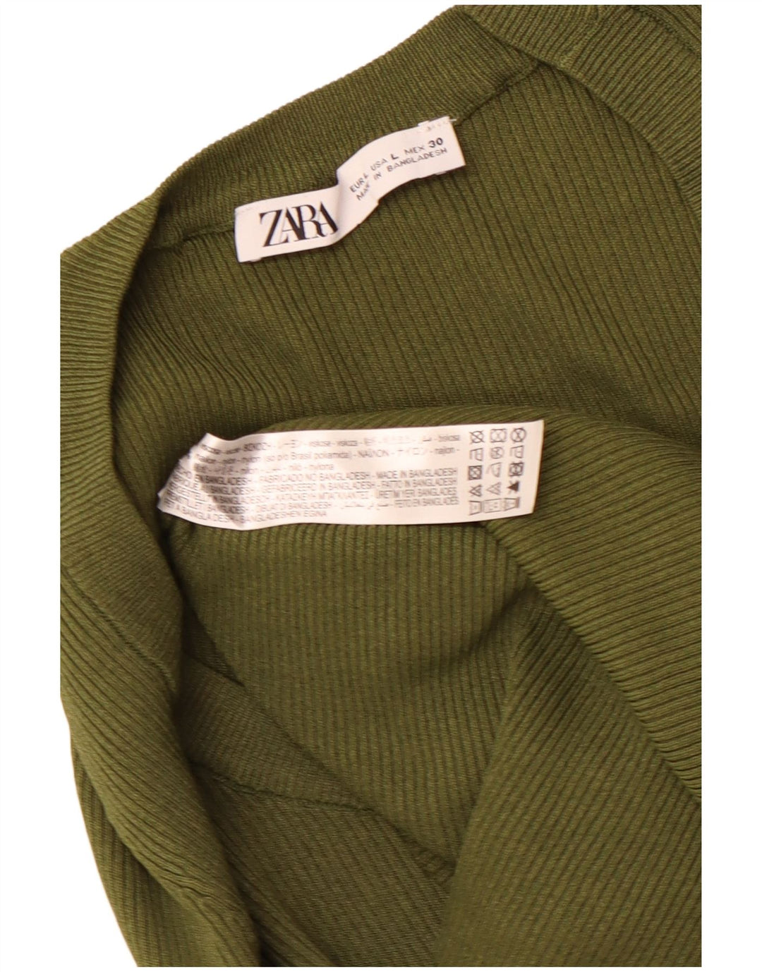 ZARA Top curto feminino manga comprida Reino Unido 14 grande viscose cáqui