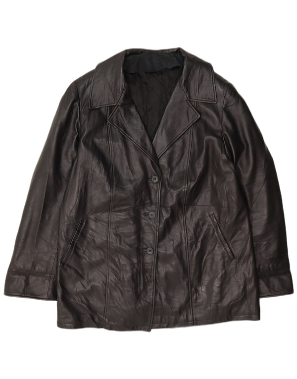 Jaqueta blazer feminina vintage de couro com 3 botões Reino Unido 18 XL preta