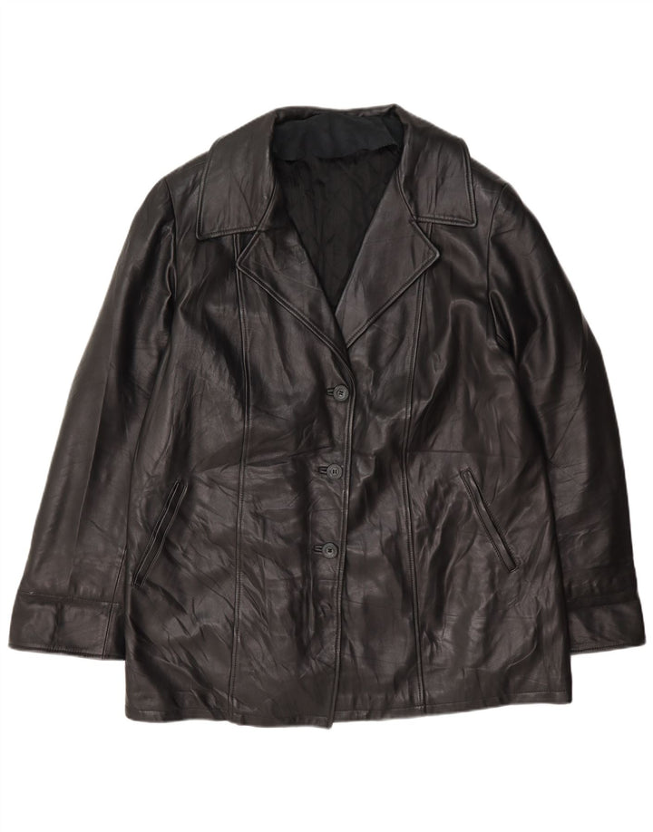 Jaqueta blazer feminina vintage de couro com 3 botões Reino Unido 18 XL preta