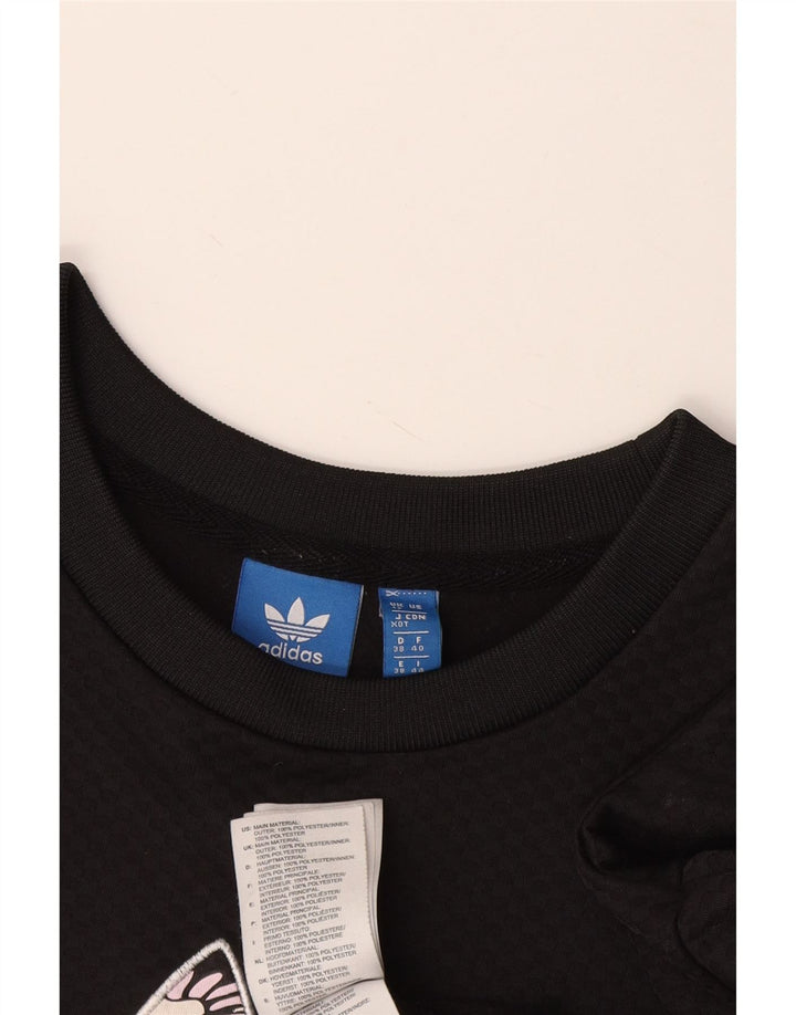 Adidas feminino gráfico moletom jumper UK 12 médio preto poliéster
