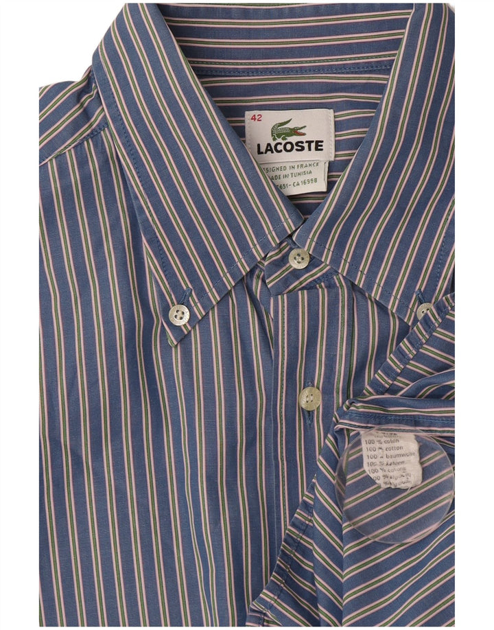 Camisa masculina LACOSTE tamanho 42 grande algodão listrado azul