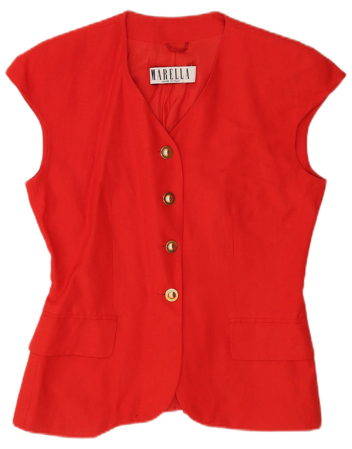 Jaqueta blazer feminina Marella sem mangas com 4 botões Reino Unido 12 linho vermelho médio