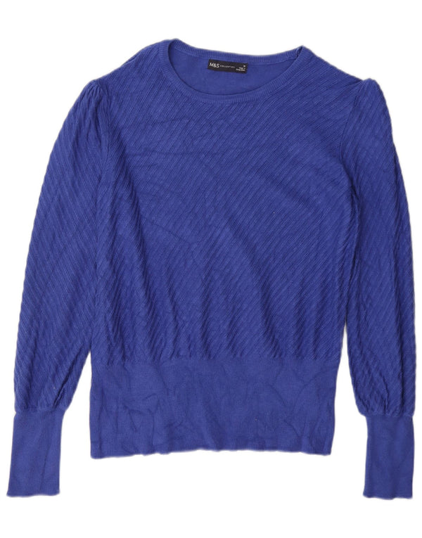 Suéter feminino Marks & Spencer com gola canoa e viscose azul grande Reino Unido 16