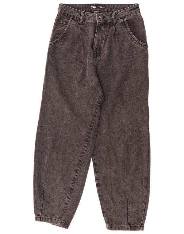 Zara Calça jeans feminina cintura alta solta EU 36 XS W26 L26 algodão cinza