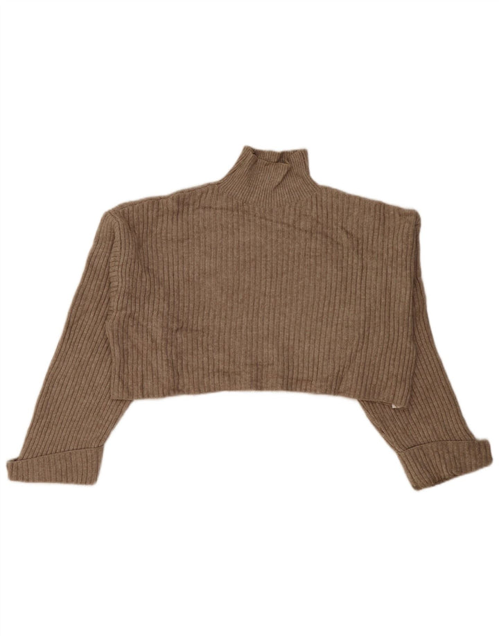 Suéter feminino Zara com gola alta e gola alta, Reino Unido 14 médio bege