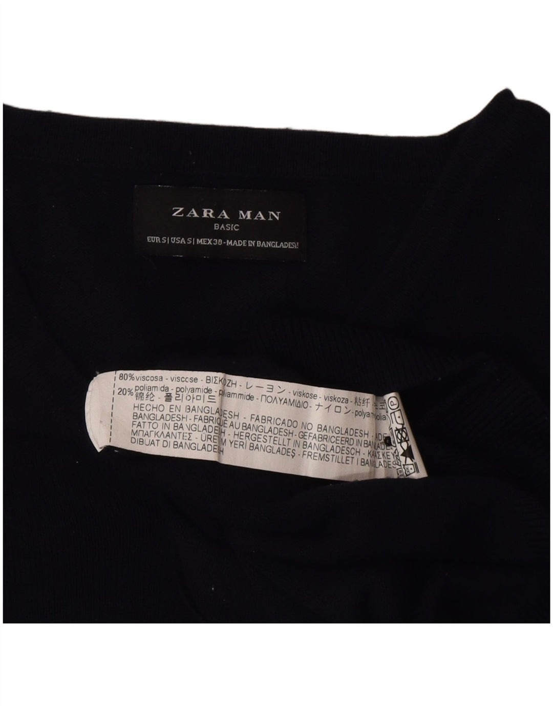 Suéter masculino Zara com decote em V pequeno azul marinho viscose clássico