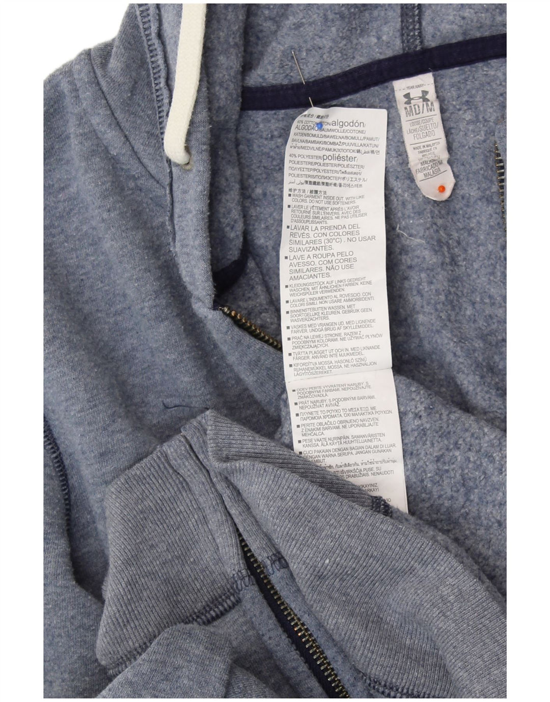 Suéter masculino com capuz e zíper gráfico UNDER ARMOUR algodão azul médio