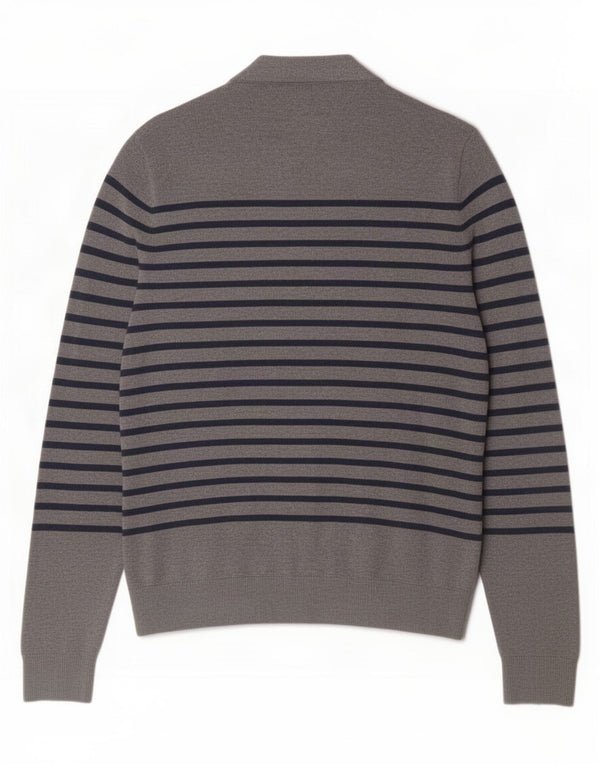 Suéter cardigã masculino Tommy Hilfiger algodão listrado cinza médio