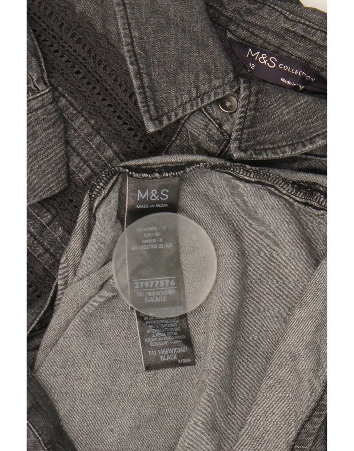 Camisa jeans feminina Marks & Spencer UK 12 algodão listrado preto médio