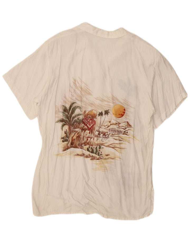 Camisa feminina vintage de manga curta com padrão abstrato deserto Reino Unido 16 grande branca