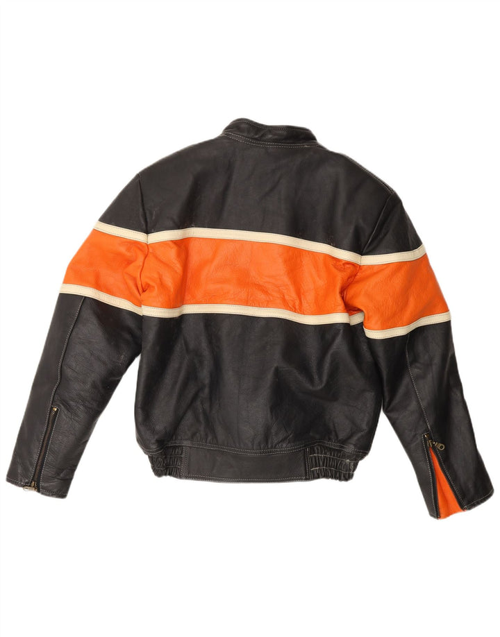 Jaqueta de couro masculina vintage para motociclista Reino Unido 38 couro colorblock preto médio