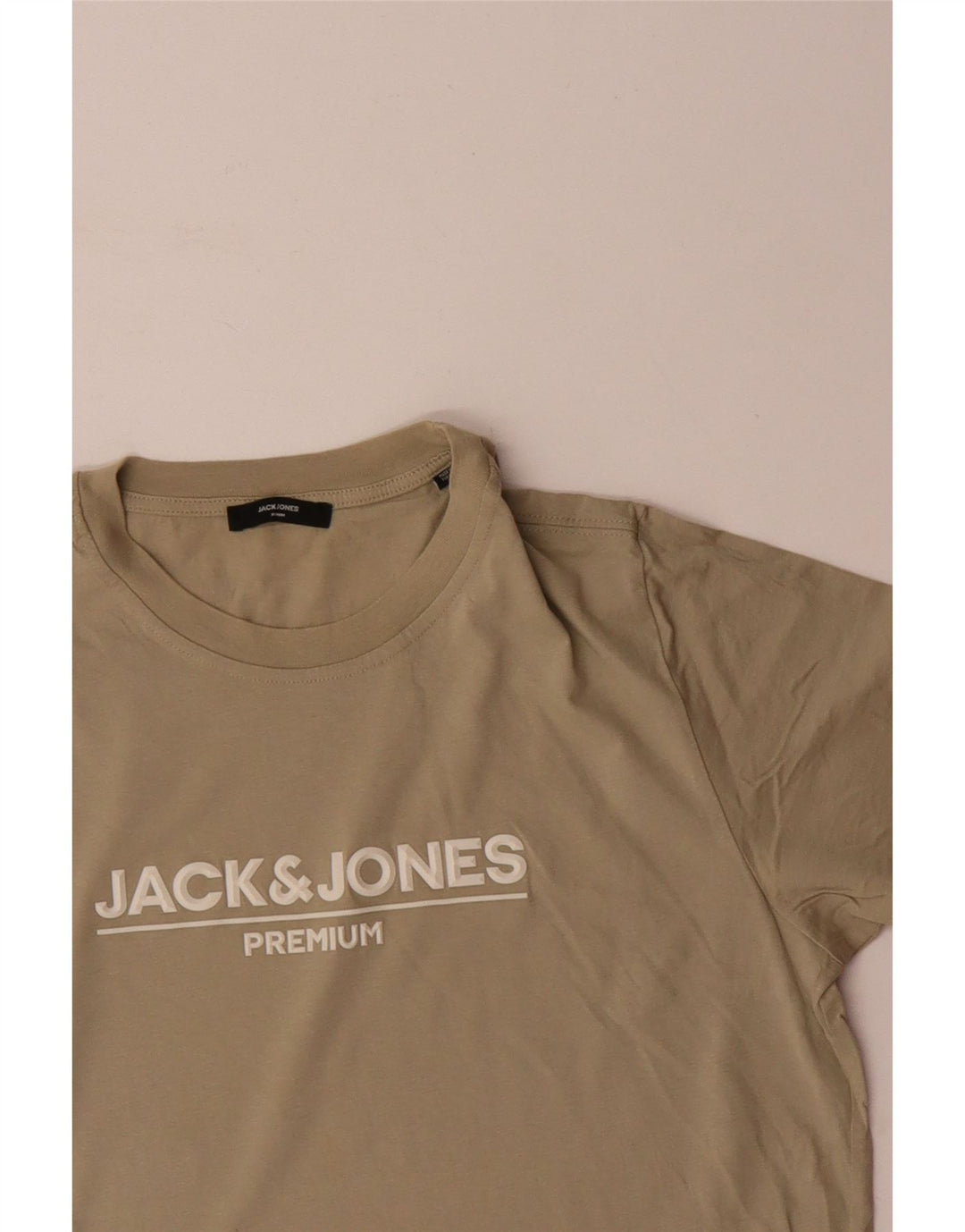 Camiseta masculina JACK & JONES com estampa gráfica de algodão bege médio