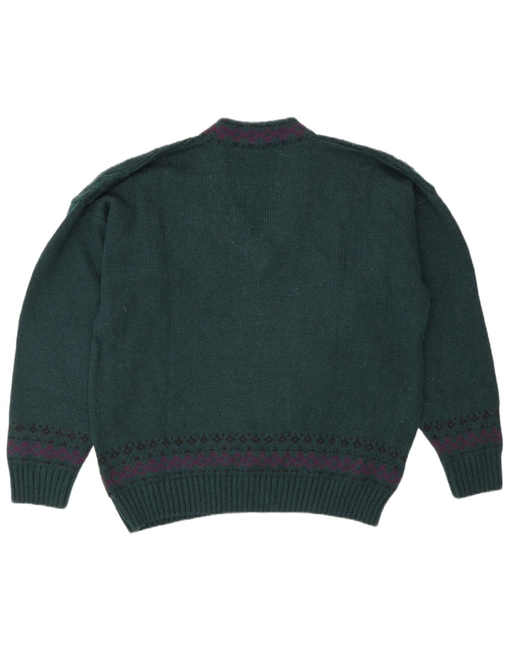Suéter masculino vintage com decote em V IT 50 lã verde médio