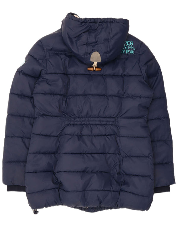 Jaqueta feminina Superdry com capuz Sherpa acolchoada UK 18 XL azul marinho poliéster