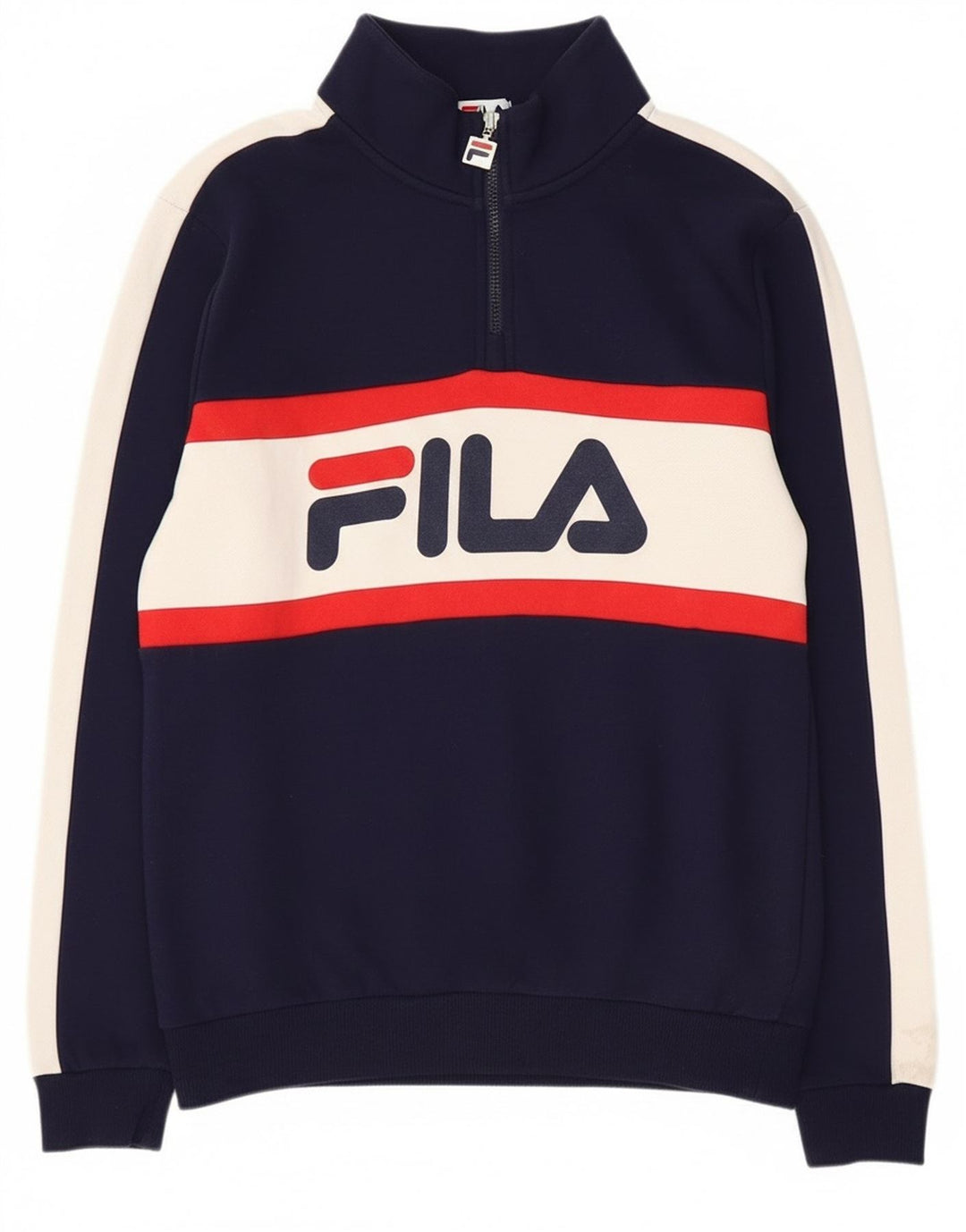Moletom masculino Fila com capuz gráfico com zíper e pequeno bloco colorido azul marinho