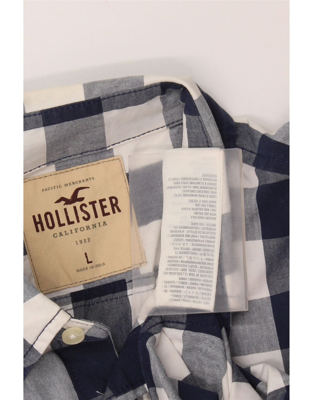 Camisa masculina Hollister grande algodão guingão azul marinho