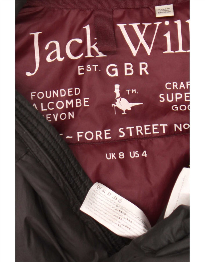 Casaco acolchoado com capuz feminino Jack Wills Reino Unido 8 poliéster cinza pequeno