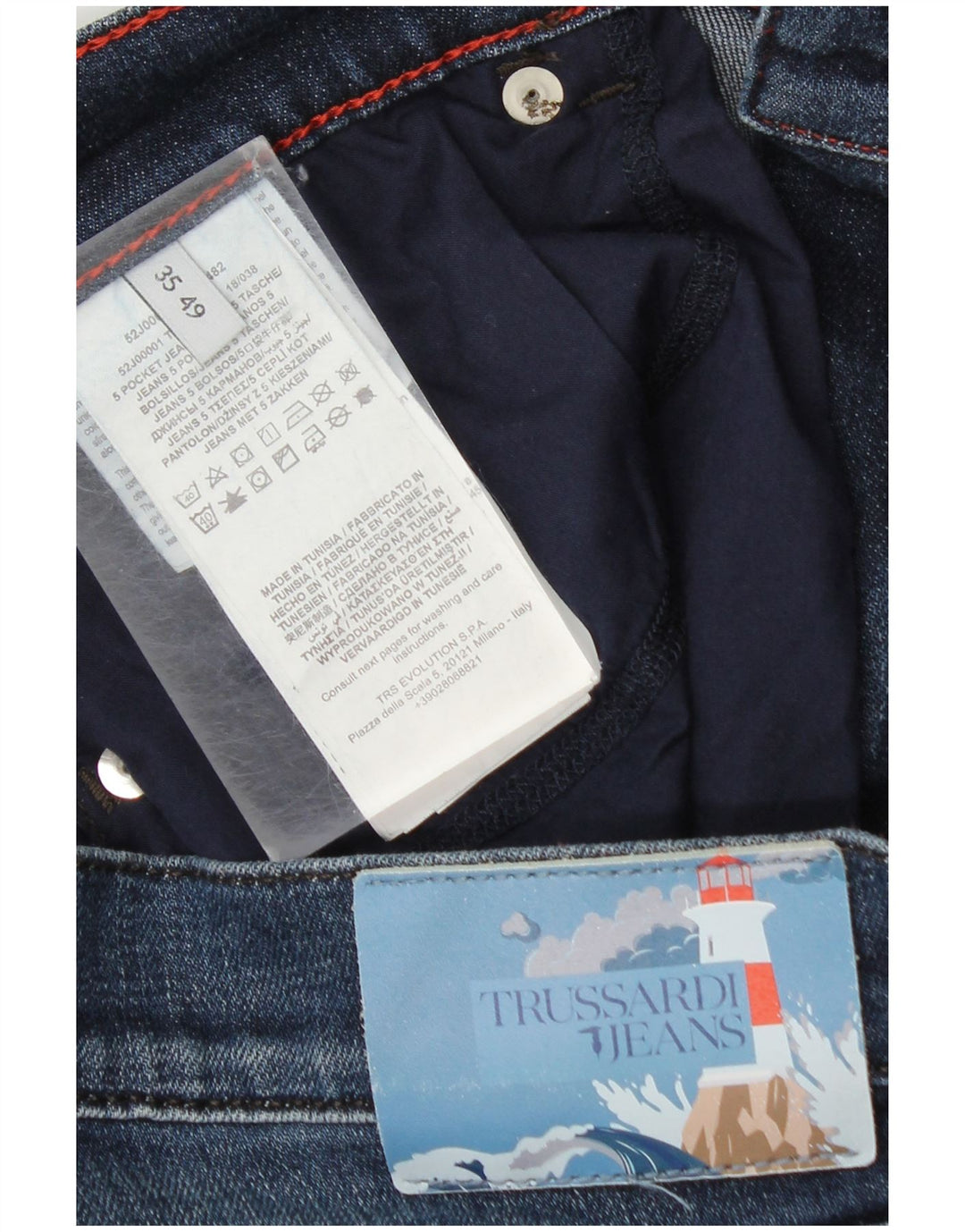 Trussardi Mens Straight Jeans W35 L31 Azul Algodão