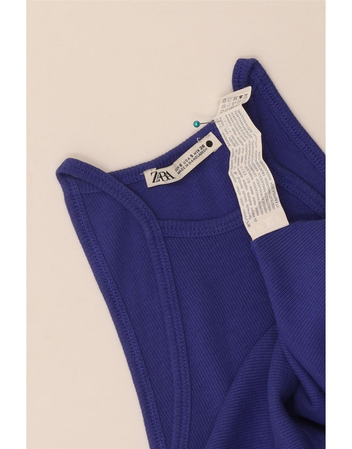 Top Cropped Halter Feminino Zara UK 8 Pequeno Azul Algodão